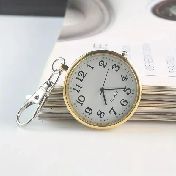 Valkyrie Anahtarlık Klipsli Analog Quartz Cep Saati Altın - 2