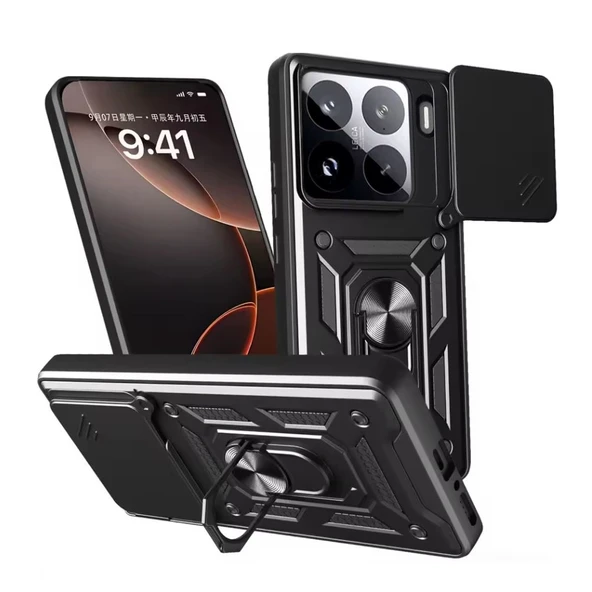 Gpack Xiaomi 15 uyumlu Kılıf Pars Sürgülü Kamera Korumalı Yüzüklü Sert Silikon ürün görseli 1