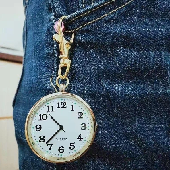 Valkyrie Anahtarlık Klipsli Analog Quartz Cep Saati Altın - 4