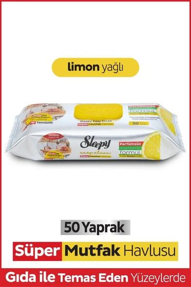 Sleepy Easy Clean Süper Yüzey Temizlik Mutfak Havlusu&mendili Limon Yağlı 50 Yaprak