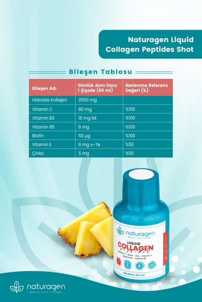 Naturagen Kolajen Ananas Aromalı Likit Collagen Shot 60 ml X12 Adet Şişe Tip - 7