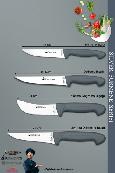 Sürmene Silver Serisi Gri Sap Mutfak Bıçak Seti Et Ekmek Sebze Dilimleme Bıçağı 4 Lü Set ( srm-10 ) - 2