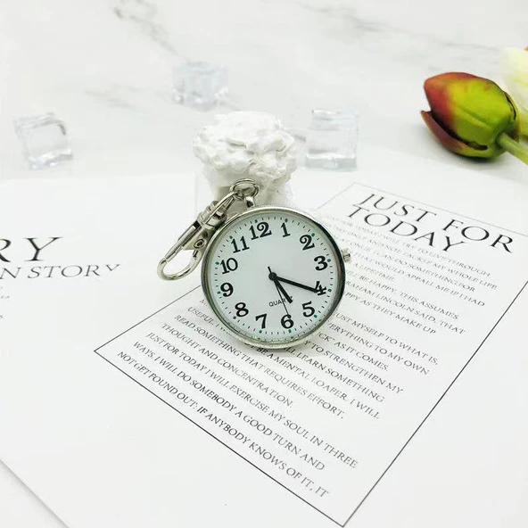 Valkyrie Anahtarlık Klipsli Analog Quartz Cep Saati Gümüş - 2