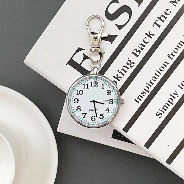 Valkyrie Anahtarlık Klipsli Analog Quartz Cep Saati Siyah - 4
