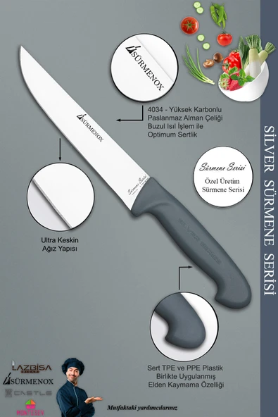 Sürmene Silver Serisi Gri Sap Mutfak Bıçak Seti Et Ekmek Sebze Meyve Bıçağı 6 Lı Set ( srm-08 ) - 3