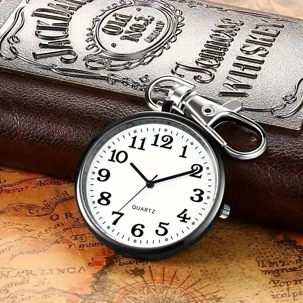 Valkyrie Anahtarlık Klipsli Analog Quartz Cep Saati Siyah - 3