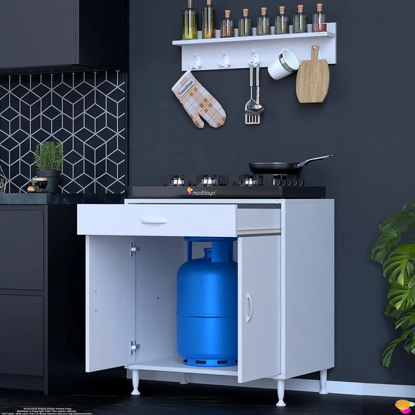 Modilayn DOQU (XL) Set Ocak Altı Dolap 70x88x56 cm, Çekmeceli, Kapaklı, Tüp Bölmeli Ve Baharat Raflı - 4