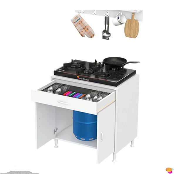 Modilayn DOQU (XXL) Set Ocak Altı Dolap 75x88x56 cm Çekmeceli, Kapaklı ve 1 Gözlü Tüp Bölmelidir - 8