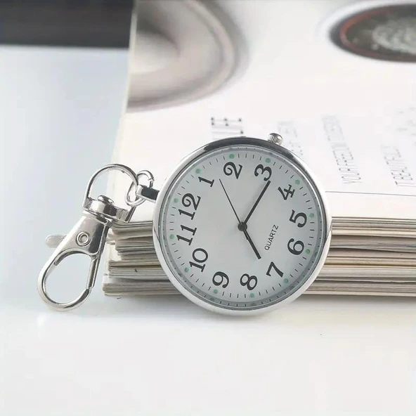 Valkyrie Anahtarlık Klipsli Analog Quartz Cep Saati Siyah - 5