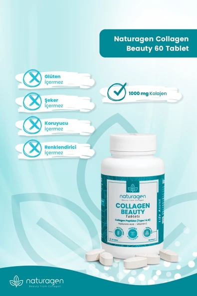 NaturagenCollagen Hidrolize Type 1&3 Hyaluronic Acid&Vitamin C - 60'lı Tablet - Resim 3