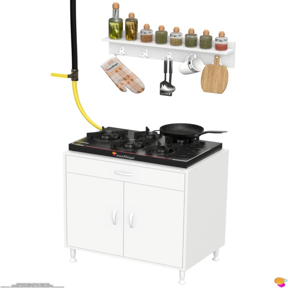 Modilayn DOQU XL Set Ocak Altı Dolabı 70x88x56 cm Tüp Bölmeli ve Üst Baharat Raflı - 9