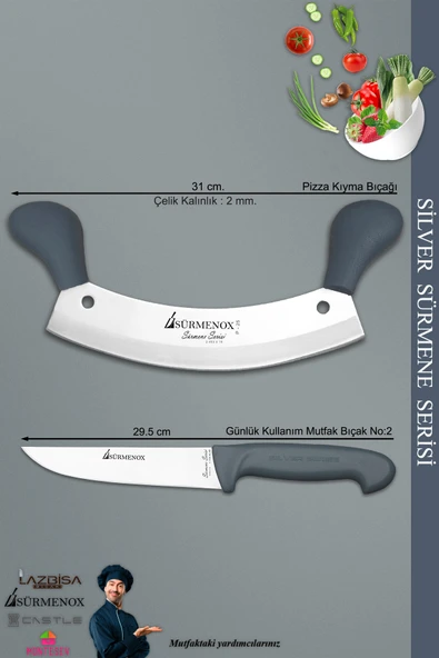 Sürmene Silver Serisi Gri Sap Mutfak Bıçak Bıçağı Kıyma Börek Bıçağı Pizza Bıçağı 2 Li ( Srm-017) - 2