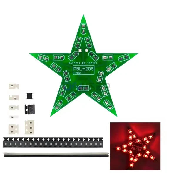 DC 5V Beş Köşeli Yıldız Led Işık Hobi Devresi DIY Lehimleme Kiti - Demonte(Montesiz) - Resim 5