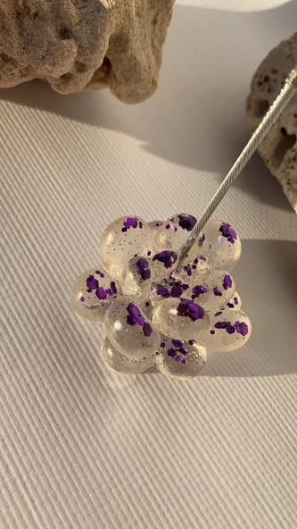 Şeffaf Epoksi Mor Renkli Glitter Sukulent Şekil Kağıt Tutacağı Notluk Epoksi El Yapımı Hediyelik - 7