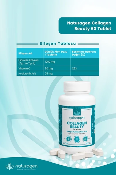 NaturagenCollagen Hidrolize Type 1&3 Hyaluronic Acid&Vitamin C - 60'lı Tablet - Resim 2
