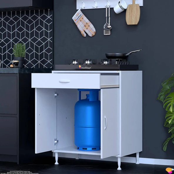 Modilayn DOQU (XXL) Set Ocak Altı Dolap 75x88x56 cm Çekmeceli, Kapaklı ve 1 Gözlü Tüp Bölmelidir - 4