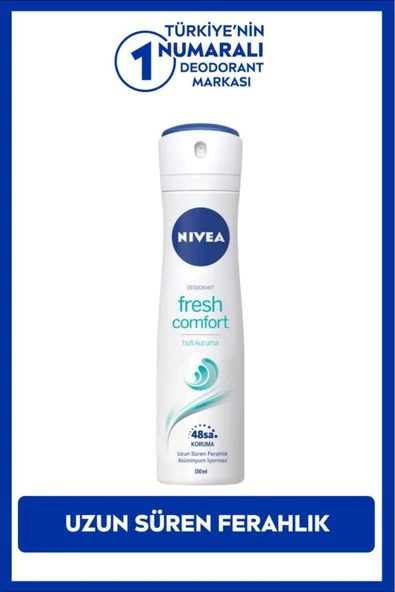 NIVEA Kadın Sprey Deodorant Fresh Comfort 150ml, Ter Kokusuna Karşı 48 Saat Koruma, Gün Boyu Ferahlık