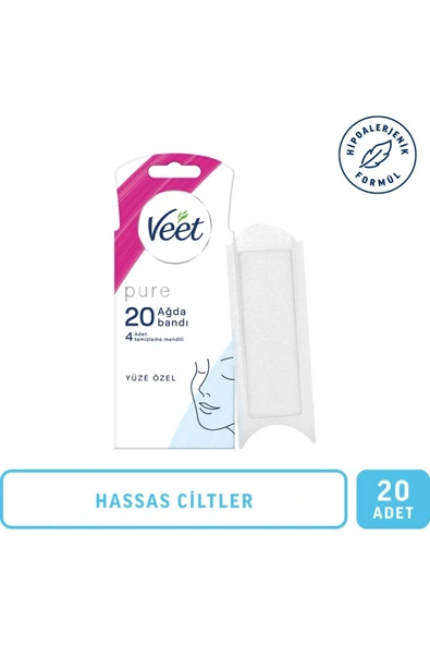 Veet Pure Hipoalerjenik Yüz Bölgesi Özel Sir Ağda Bandı Hassas Ciltler için 20'li