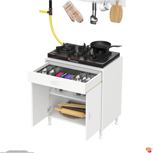 Modilayn QPLAS (XL) Set Ocak Altı Dolap 70x88x56 cm Çekmeceli, Kapaklı 2 Göz Raf Bölmeli - 8