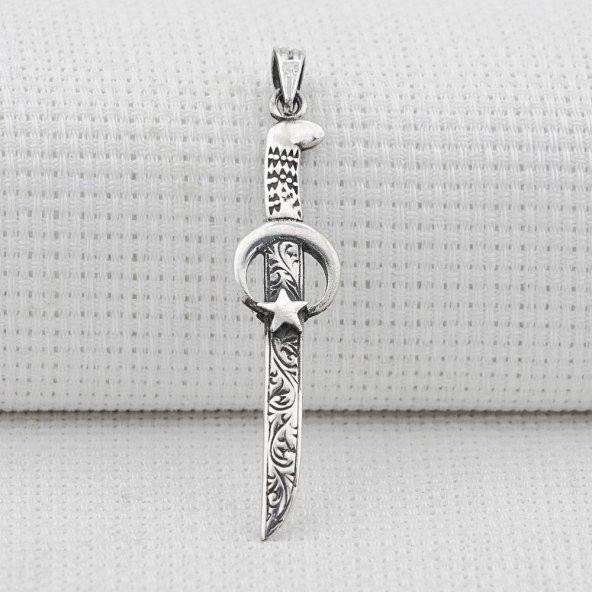 Ay Yıldız Kılıç Tasarımlı 925 Ayar Gümüş Kolye Ucu ürün görseli 1