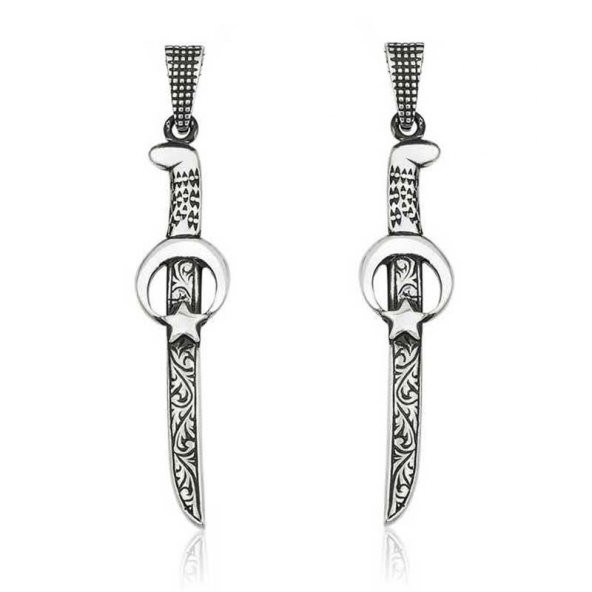 Ay Yıldız Kılıç Tasarımlı 925 Ayar Gümüş Kolye Ucu - Resim 2