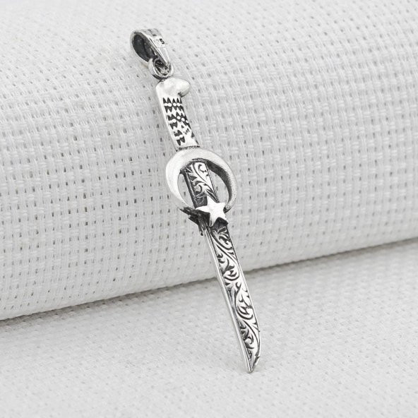 Ay Yıldız Kılıç Tasarımlı 925 Ayar Gümüş Kolye Ucu - Resim 3