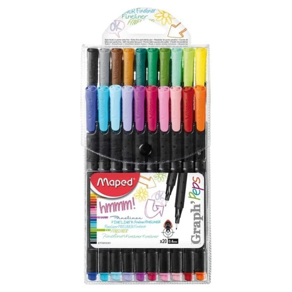 Fineliner Keçe Uç Kalem Extra Fine 0.4mm 20 Renk Askılı Paket 3154147491515