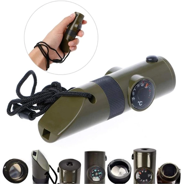 İzci Düdüğü - Avcı Düdüğü 7in1 Pusulalı Termometreli Survival Düdük - 2