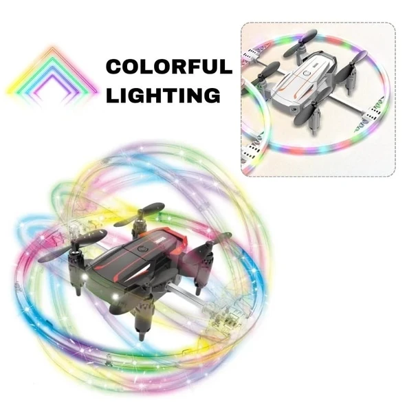 Katlanabilir Mini BK2 Drone Optik Akışlı LED Işıklı Tek Tuş Kalkış Katlanabilir Tasarım  RC Uzaktan Kumandalı DRONE - 3