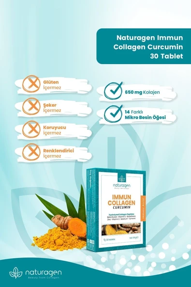 Naturagen Immun Collagen Curcumin (ZERDEÇALLI) Yeni Cam Şişe 30 Tablet - Resim 5