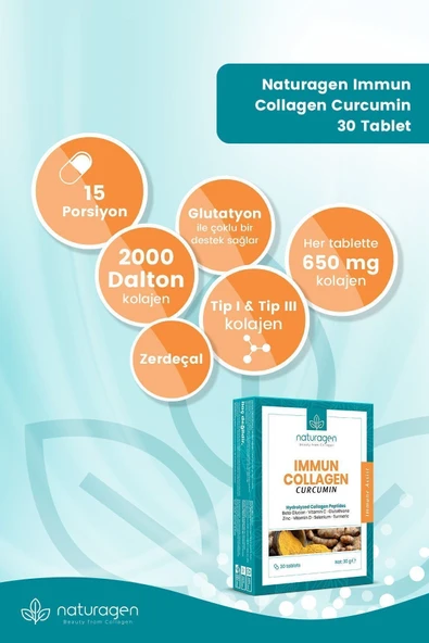 Naturagen Immun Collagen Curcumin (ZERDEÇALLI) Yeni Cam Şişe 30 Tablet - Resim 7
