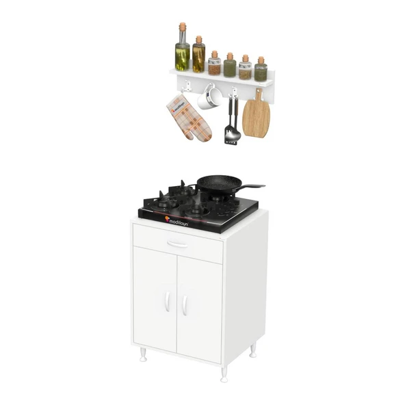 Modilayn DOQU (L) Set Ocak Altı Dolap 65x88x56 cm, Çekmeceli,Kapaklı, Tüp Bölmeli Ve Baharat Raflı - 9