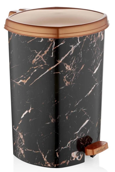 Hediye +1 Pedal Ile Siyah Mermer Desenli 20 Litre Içi Çıkabilen Büyükboy Pedallı Çöp Kovası Ø33 H:40