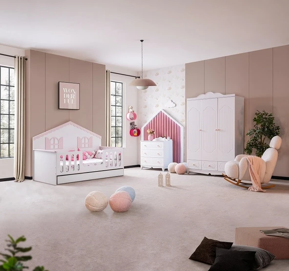 FLOWER BEBEK ODASI TAKIMI - BEYAZ PEMBE ürün görseli 1