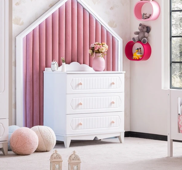 FLOWER BEBEK ODASI TAKIMI - BEYAZ PEMBE - Resim 4