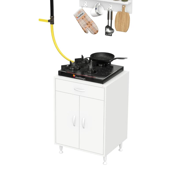 Modilayn QPLAS (L) Set Ocak Altı Dolap 65x88x56 cm Çekmeceli, Kapaklı 2 Göz Raf Bölmeli - Resim 9