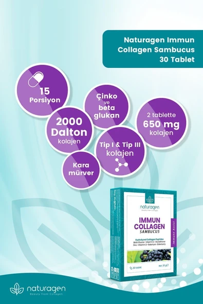 Naturagen Immun Collagen Sambucus (KARAMÜRVER) Yeni Cam Şişe 30'lu Tablet - Resim 7