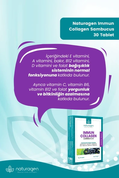 Naturagen Immun Collagen Sambucus (KARAMÜRVER) Yeni Cam Şişe 30'lu Tablet - Resim 6
