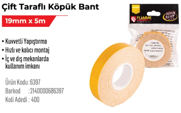 Çift Taraflı Köpük Bant 19mm x 5m