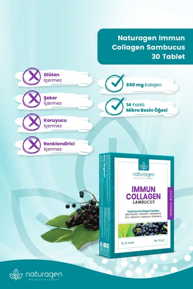 Naturagen Immun Collagen Sambucus (KARAMÜRVER) Yeni Cam Şişe 30'lu Tablet - Resim 5