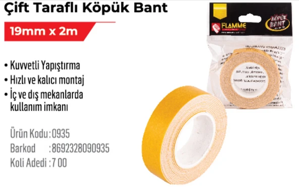 Çift Taraflı Köpük Bant 19mm x 2m