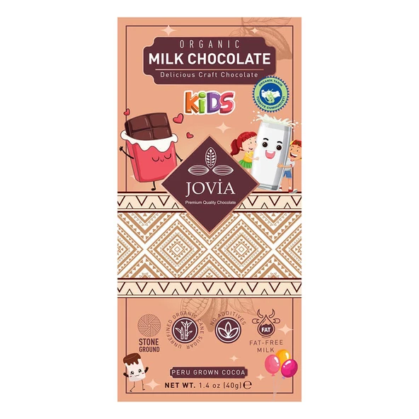 Jovia Organik Sütlü Çikolata - Kids Sade 40gr