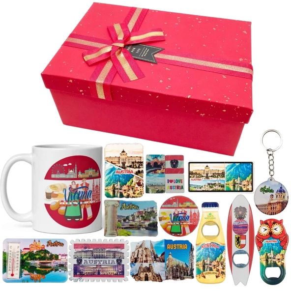 Avusturya Hediye Kutusu 10 Parça Kupa Magnet Anahtarlık Kutu ürün görseli