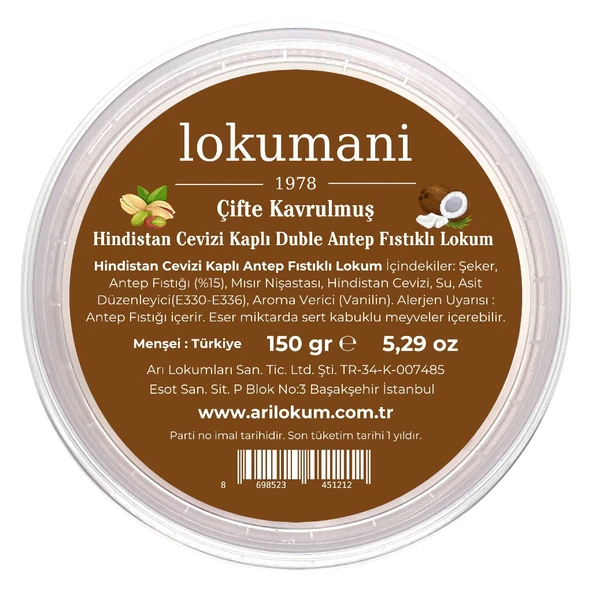 Hindistan Cevizi Kaplı Çifte Kavrulmuş Duble Antep Fıstıklı Lokum 150 Gr - 2