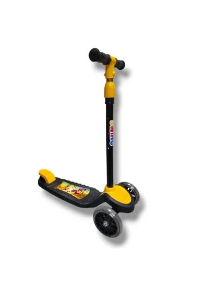 Işıklı 3 Tekerlekli Çocuk Scooter – 3 Kademeli Yükseklik Ayarı - Sarı - 3
