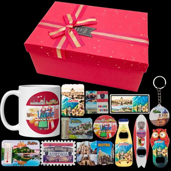 Avusturya Hediye Kutusu 10 Parça Kupa Magnet Anahtarlık Kutu - Resim 2