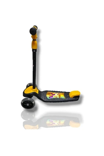 Işıklı 3 Tekerlekli Çocuk Scooter – 3 Kademeli Yükseklik Ayarı - Sarı - 5