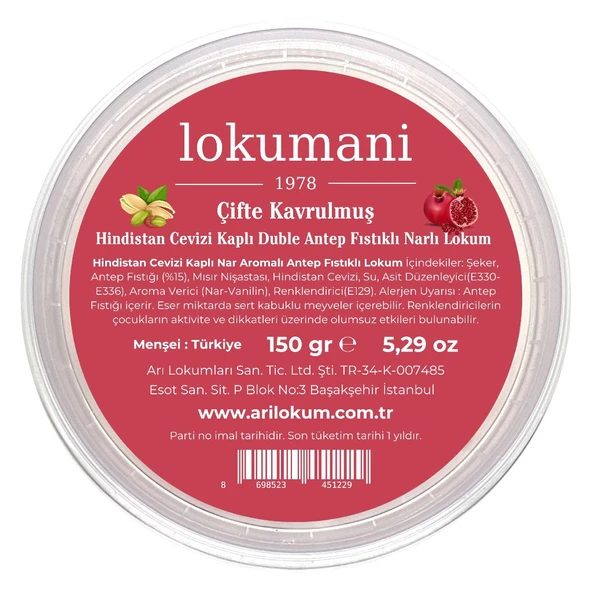 Hindistan Cevizi Kaplı Çifte Kavrulmuş Duble Antep Fıstıklı Narlı Lokum 150 Gr - 2