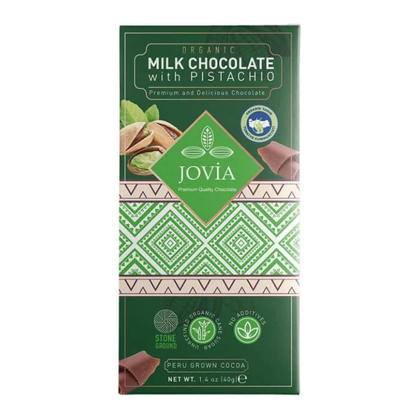 Jovia Organik Sütlü Çikolata - Antep Fıstıklı 40gr