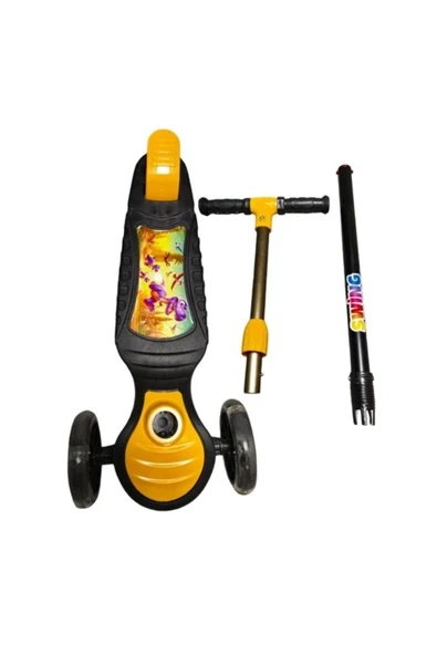 Işıklı 3 Tekerlekli Çocuk Scooter – 3 Kademeli Yükseklik Ayarı - Sarı - 2